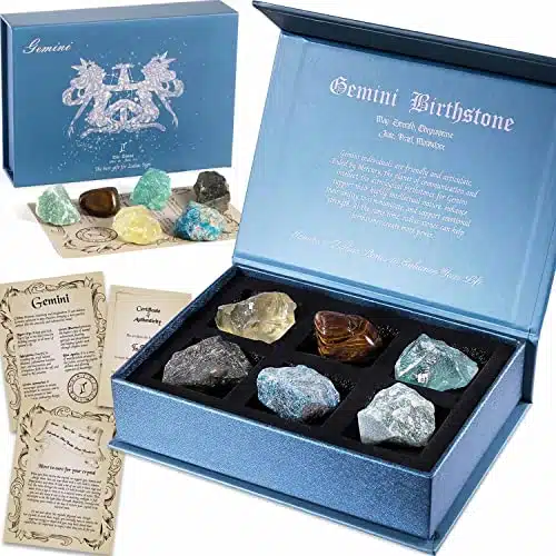 Faivykyd Gemini Crystal Birthday Gift Ideas, Zodiac Sign Stones to Complement The Birthstone, Natural Healing Crystals with Horoscope Box Set, Astrology Gifts for Women Her Gi