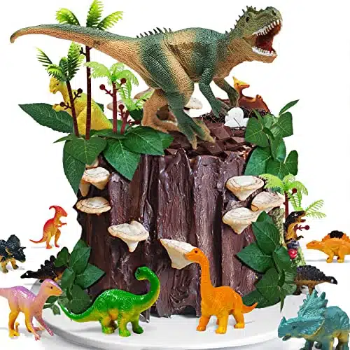 GLAHORSE PCS Dinosaur Cake Toppers With Dinosaur Eggs Leaves Trees Cake Decorations For Birthday Party,Dinosaur Themed Party, Wild Animals Party,Kids Party Cake Decorations (D