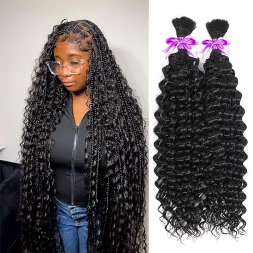 Human Braiding Hair for Boho Knotless Braids Bulk Curly Bundles Human Hair for Micro Braiding Wet and Wavy Water Wave No Weft Human Hair Extension for Box Boho Braids g with B