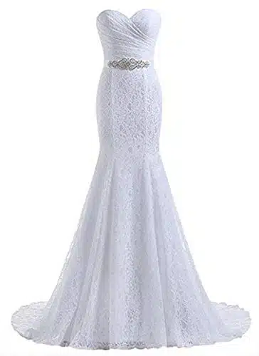 Likedpage Women's Lace Mermaid Bridal Wedding Dresses WhiteW