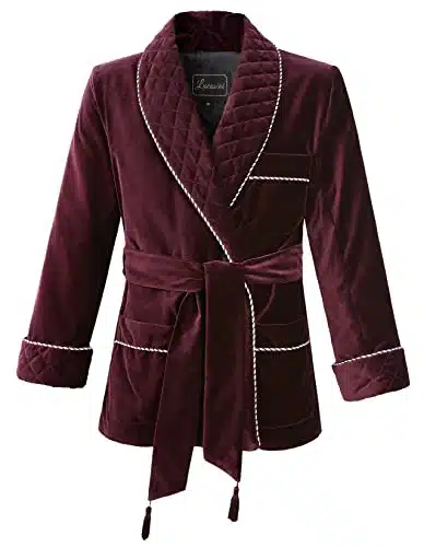 Lucasini Mens Smoking Jacket Velvet Fully Lined (S, Burgundy)