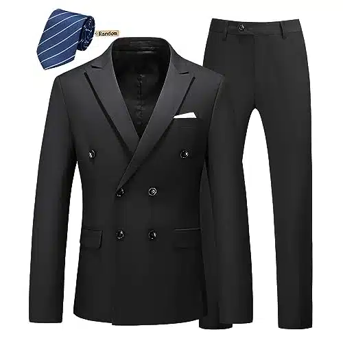 MOGU Mens Double Breasted Suit Piece Slim Fit Blazer and Pants Tuxedo for Prom Wedding US Size Blazer Pants Black