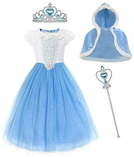 MYZLS Cinderella Princess Dress Girls Snow White Fancy Party Costume Halloween Dress Up Outfit , Years,Blue