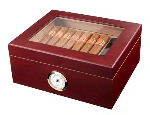 Mantello Cigars Humidors, Royal Glass Top Cigar Humidor, Cigar Box for Up To Cigars, Cigar Humidors with Hygrometer & Divider