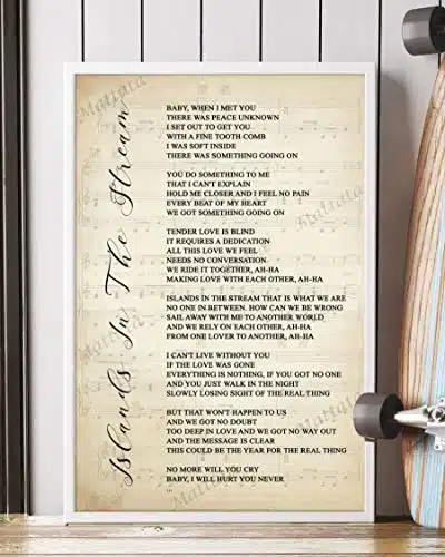 Mattata Decor Gift   Islands In the Stream Song Lyrics Sheet Music Portrait Poster Print (x )