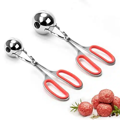 Meatball Maker, AHIER PCS None stick Meatball Scoop Ball Maker &, Stainless Steel Meat Baller Cake Pop Scoop with Detachable Anti Slip Handles (Red)