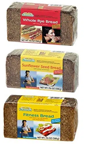 Mestemacher Natural High Fiber Bread Flavor Variety Bundle () Mestemacher Fitness Bread, () Mestemacher Rye Bread, and () Mestemacher Sunflower Seed Bread, Oz. Ea. (Total)