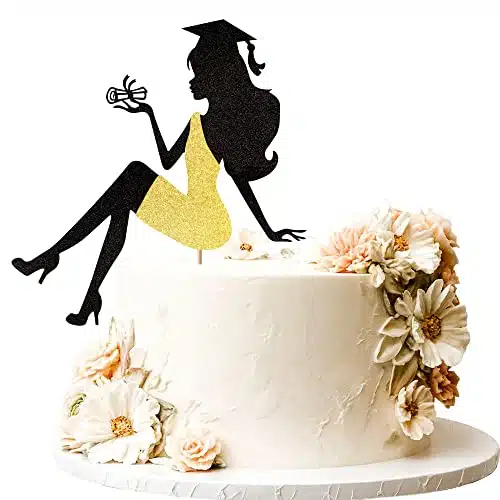 PCS Graduation Cake Topper with Glitter Grad Cap Diploma High Heel Girl Graduation Cake Pick Senior Graduation Cake Decorations for Girl Graduation Theme Party Supplies Gold