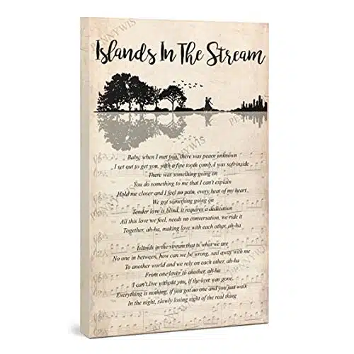 PENNYWIS Decor Gift   Islands in The Stream   Song Lyrics Guitar Shaped Trees Portrait Canvas Wall Art Print (x x )