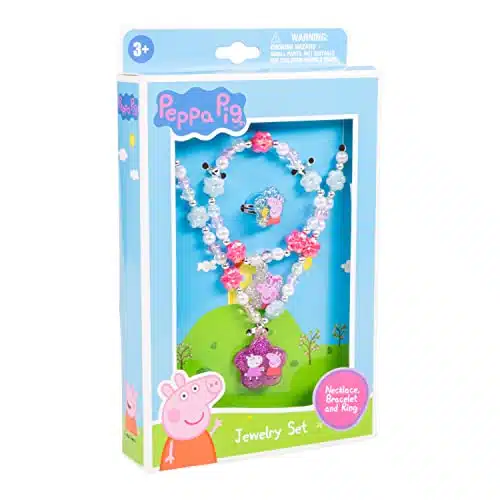 Peppa Pig Piece Jewelry Set for Girls with Necklace, Bracelets and Princess Ring  Kids Princess Dress Up Jewelry Ages + Years