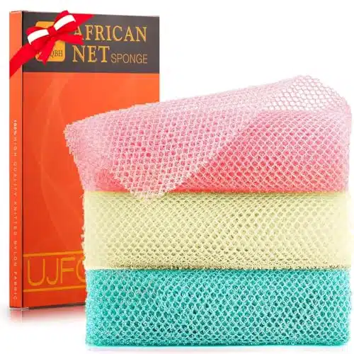 Pieces African Net Sponge, African exfoliating net African Net Long Net Bath Sponge Exfoliating Shower Body Scrubber Back Scrubber Skin SmootherPink, Green, Off White