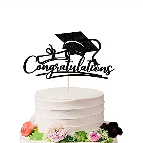 Sodasos Congratulations Graduation Cake Topper,Congrats Grad Cake Decor   High SchoolCollegeSenior Graduation Party Decorations Supplies (black)