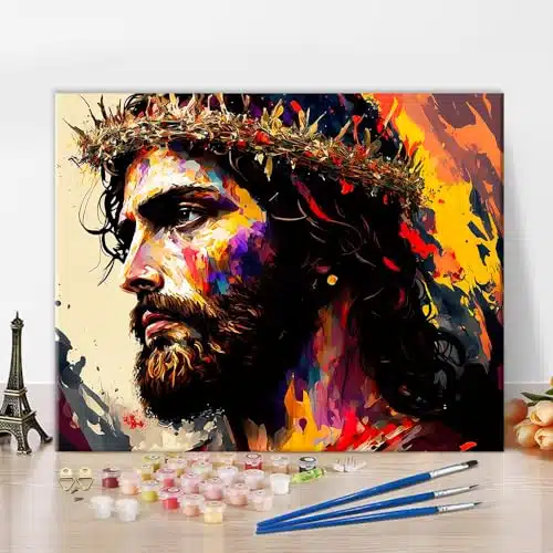 TUMOVO God Paint by Number for Adults,Jesus Oil Painting for Kids Jesus Portrait Abstract Painting Paint by Number Kits Acrylic Paint,Drawing Paintwork with Paintbrushes Home 