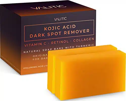 VALITIC Kojic Acid Dark Spot Remover Soap Bars with Vitamin C, Retinol, Collagen, Turmeric   Original Japanese Complex Infused with Hyaluronic Acid, Vitamin E, Shea Butter, Ca