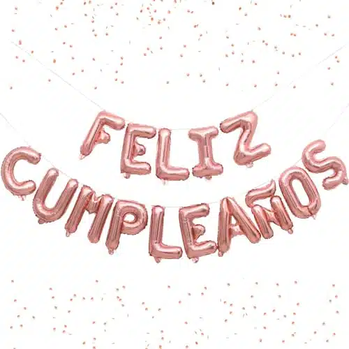 WEIKA Rose Gold Feliz Cumpleanos Balloons Banner, Inch Feliz Cumpleanos Letter Banner Happy Birthday Mylar Foil Balloons for Birthday Party Decorations Supplies