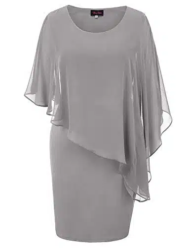 Women Plus Size Casual Plus Size Chiffon Midi Bodycon Overlay Dress Grey