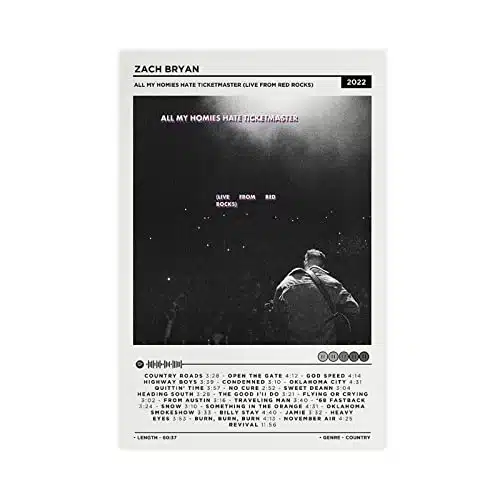 Zach Bryan Poster All My Homies Hate Ticketmaster (Live From Red Rocks) Album Cover Poster Canvas Poster Bedroom Decor Sports Landscape Office Room Decor Gift Unframe style xi