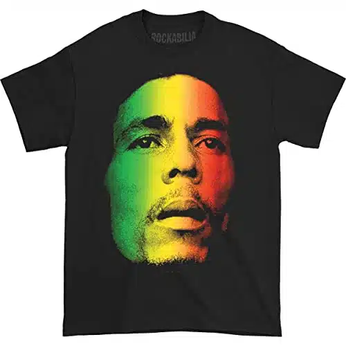 Zion Rootswear Men's Bob Marley Face T Shirt, Black, Large