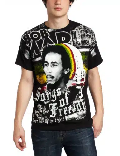 Zion Rootswear Men's Bob Marley Short Sleeve Freedom T Shirt,Black, Medium