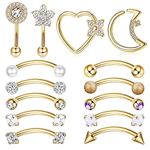 Drperfect Rook Daith Piercing Jewelry G Surgical Steel mm Curved Barbell Eyebrow Rings Helix Tragus Snug Lip Belly Button Piercing Heart Moon Daith Rook Earrings for Women Men