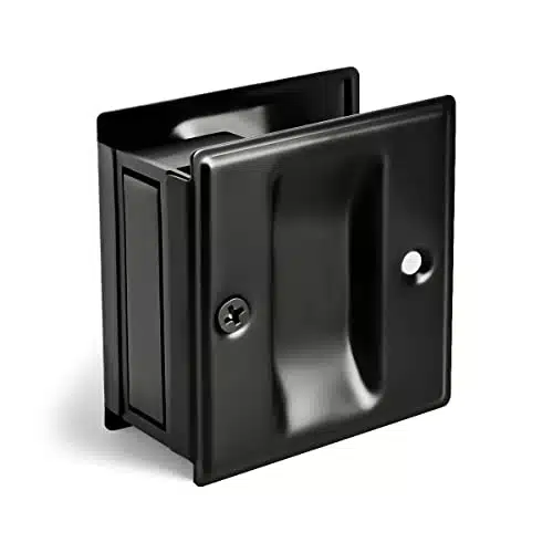 HOMOTEK Privacy Pocket Door Pull Without Switch Plate   Replace Old Or Damaged Passage Sliding Door Pull No Lock Quickly and Easily, x, for  Thickness Door, Black