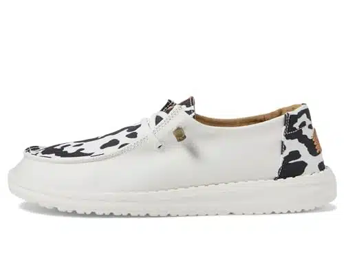 Hey Dude Women's Wendy Animal WhiteBlack Cow Print  Women's Shoes  Women Slip on Loafers  Comfortable & Light Weight