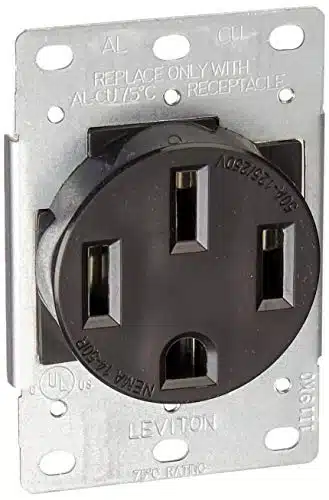 Leviton SAmp, V, Nema R, P, , Flush Mounting Receptacle, Straight Blade, Industrial Grade, Grounding, Side Wired, Steel Strap, Black