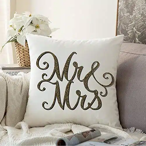 Pillow Covers Decorative SquareWords Paper Greeting Mrmrs Template Effect Signs Lettering Wedding Trendy Symbols Silhouette for Pillowcase Soft Cushion Case for Sofa Bedroom C