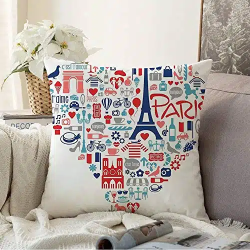 Pillow Covers Decorative SquareWords Paris Set France Landmarks Architecture Travel Attractions Within Bistro Signs Shape Symbols Pillowcase Soft Cushion Case for Sofa Bedroom