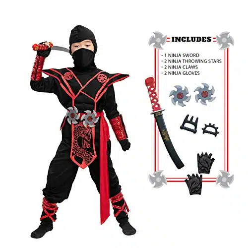 Spooktacular Creations Dragon Ninja Costume for kids, Red Boys Ninja Costume Outfit Set for Halloween Ninja Costume Dress Up Party S