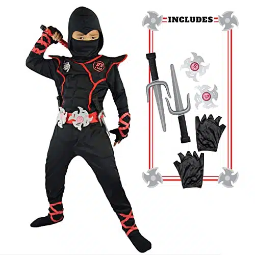 Spooktacular Creations Ninja Costume for Kids, Black Deluxe Ninja Costume for Boys Halloween Ninja Costume Dress Up (Black, Small(yrs))