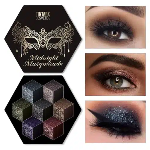 Tintark Black Eyeshadow Palette, Dark Naked Neutral Brown Smokey Eye Shadow Palettes for Halloween Goth Make up, Midnight Masquerade Colors Glitter Shimmer Matte Makeup Pallet