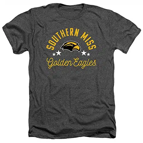 University of Southern Mississippi Official Golden Eagles Unisex Adult Heather T Shirt,Charcoal Heather, Medium