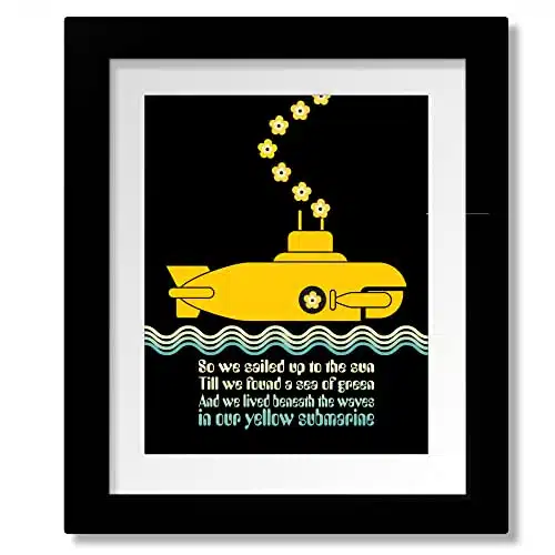 Yellow Submarine   Song Lyric Wall Art Print Inspired Classic Rock Music Decor Poster Decor for Den Dorm   Retro Typographic Sign Artwork Graphic Illustration Birthday Gift fo