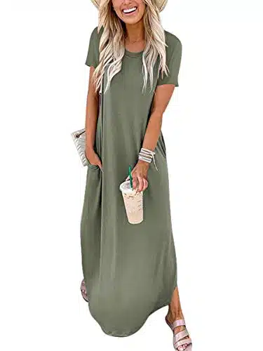 ANRABESS Women's Summer Maxi Dress Casual Loose T Shirt Dress s Long Dress Short Sleeve Split Aganlanlv XL