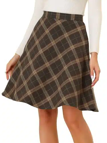 Allegra K Women's Plaids Vintage Tartan Elastic Waist Knee Length A Line Skirt Small Seal Brown