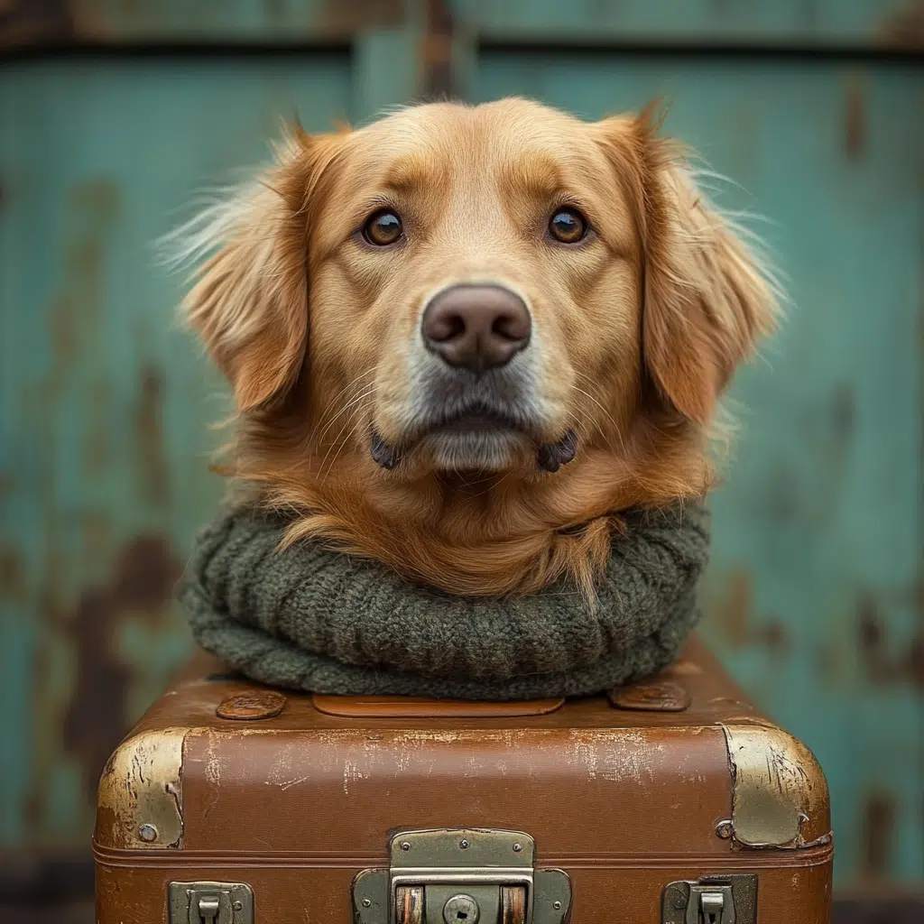 golden retriever packs suitcase